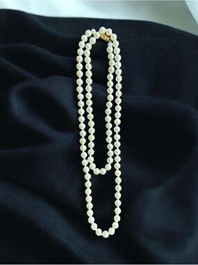 Vintage Hand-knotted Pearl Strand Necklace 18” Japan Gold Filigree Claps